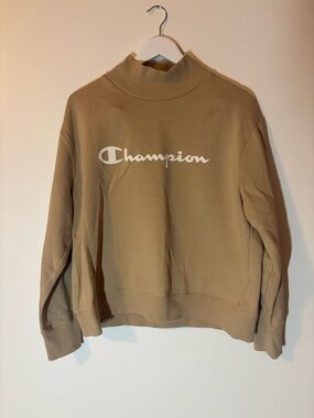 Champion XL Mock Neck Camel/Tan Sweatshirt with white lettering